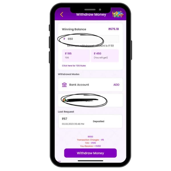 Ludo Withdrawal Details like UPI or Bank Detail